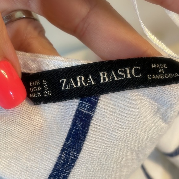 Zara Basic cotton linen nautical stripe faux wrap oversized top / blouse size Sm - Picture 9 of 12